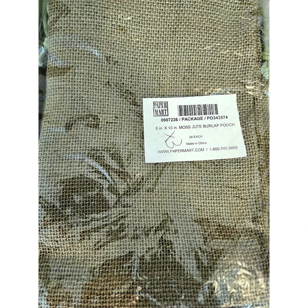 Moss Green Jute Burlap Drawstring Bags - 6